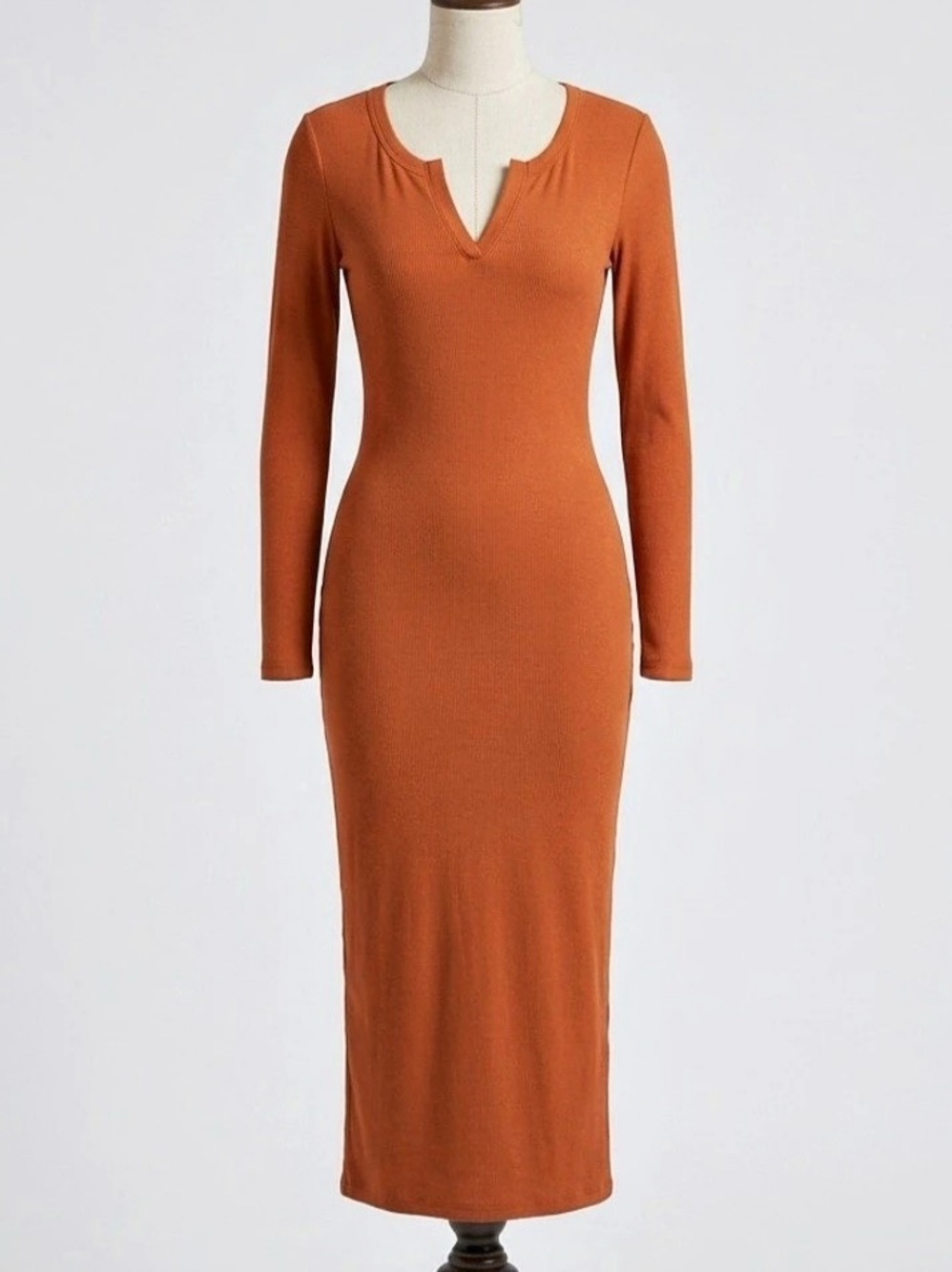 Women’s Capella NWT Sleek Flattering Long Sleeve Maxi Dress Burnt Orange M